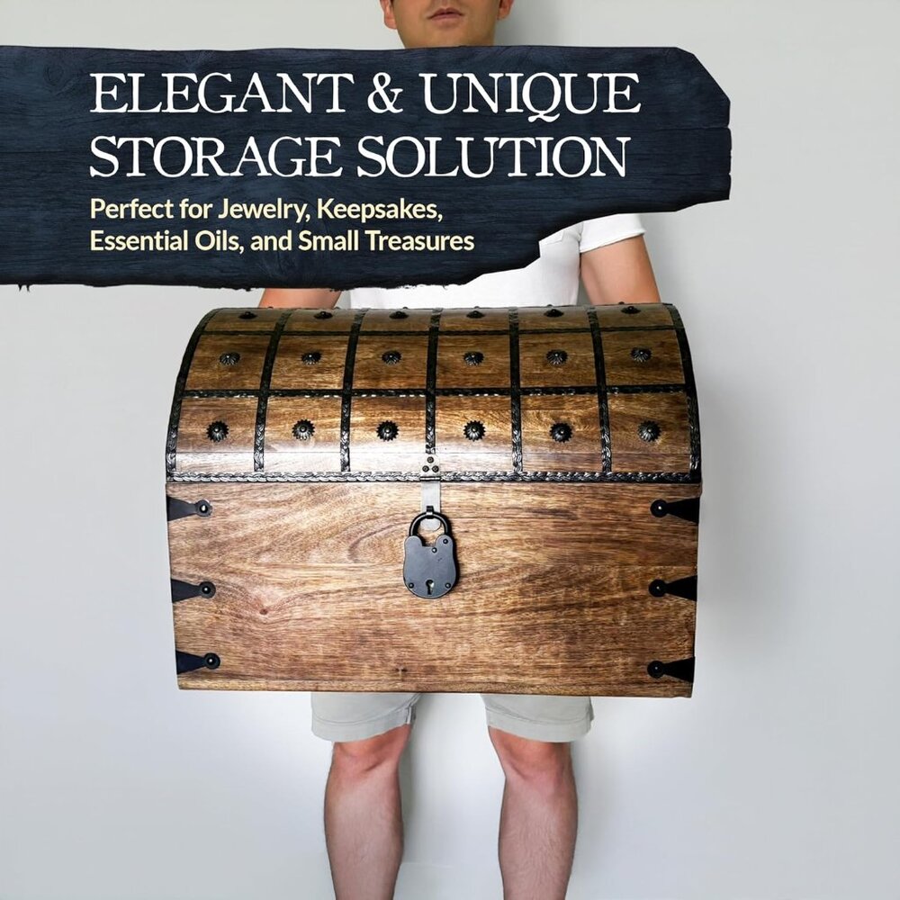 Handmade Pirate Treasure Chest for Kids Prizes & Classroom with Lock and Skeleto - Picture 3 of 8